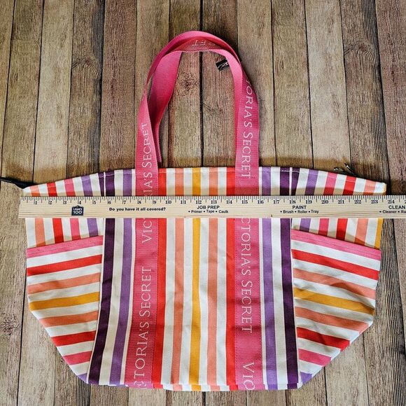 NWT Victoria's Secret Pink Stripe Weekender Tote Gym Travel Beach Zip Large Bag - Picture 6 of 10